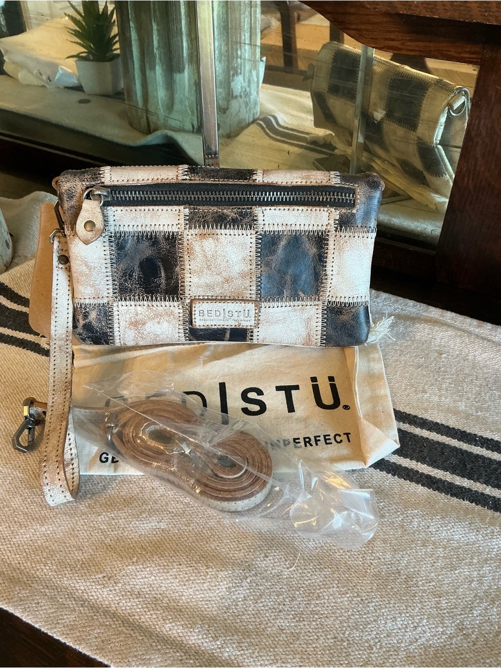 Bed Stu Checkerboard Patchwork Crossbody in Black and Cream - Picture 4 of 15